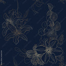 Appealing Blue Floral Pattern Cafe Wallpaper