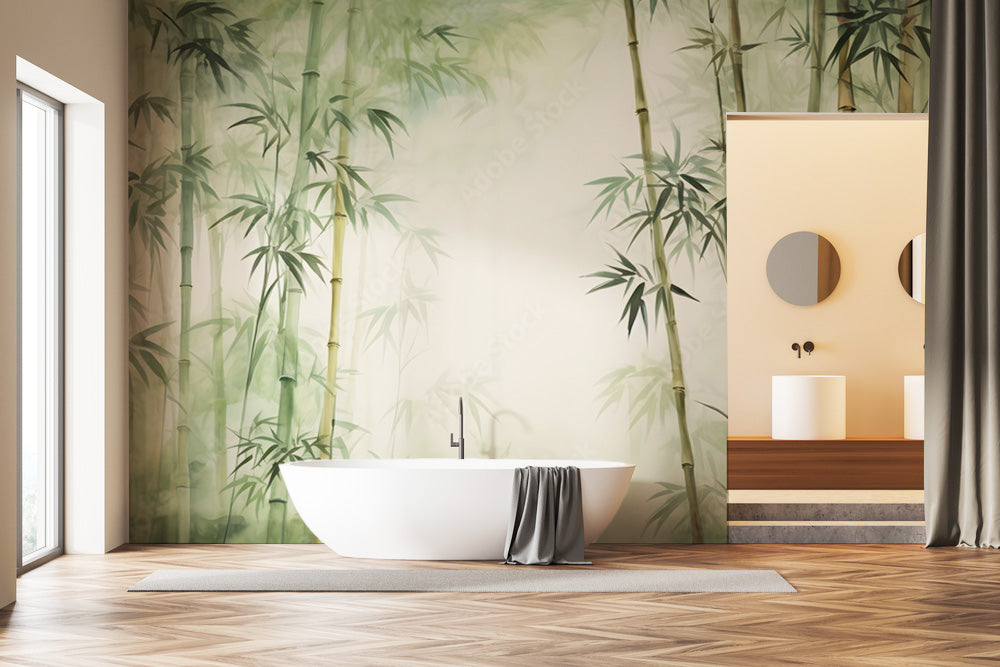 Bamboo Trees Pattern Spa Wallpaper