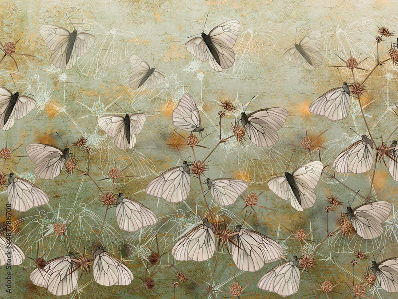 Beautiful Butterflies Themed Floral Wallpaper