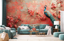 Stunning Floral Textured 3D Peacock Wallpaper