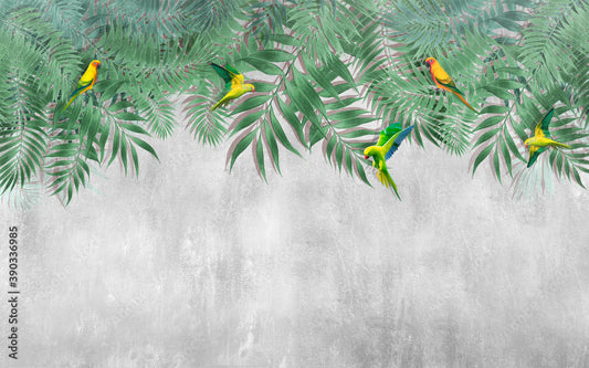 Birds On Leaves Tropical Wallpaper