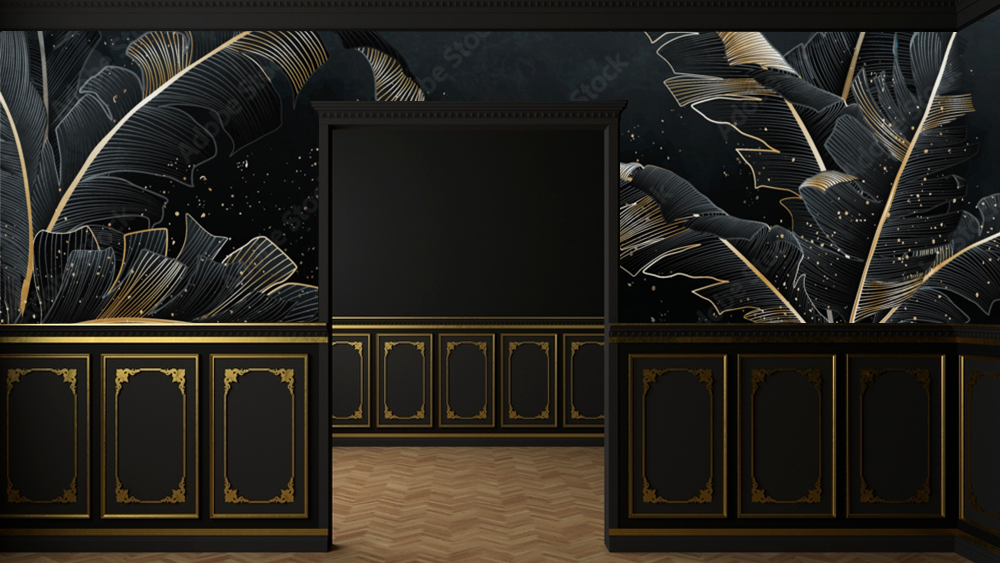 Black Tropical Theme Cafe Wallpaper