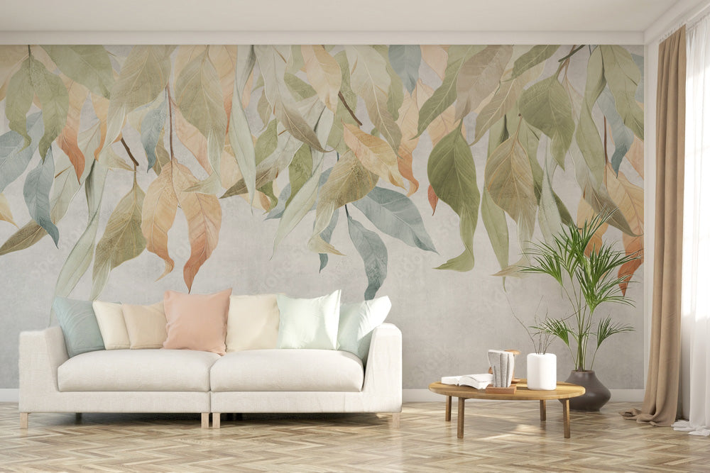 Colorful Big Leaves Pattern Floral Wallpaper