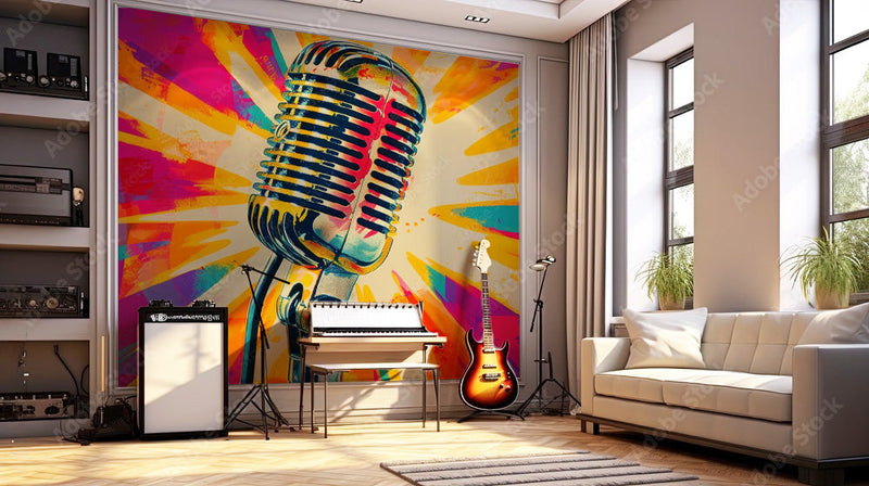 Colorful Mic Themed Music Wallpaper