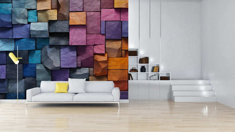 Colorful Rocky Pattern Wooden Wallpaper