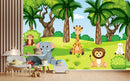 Cute Cartoon Animals In Jungle Kids Wallpaper