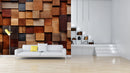 Dark Brown Blocks Pattern Wooden Wallpaper