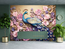 Delightful Floral Textured 3D Peacock Wallpaper