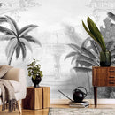 Fountain Waterfall Themed Tropical Wallpaper