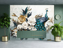 Glorious Floral Themed 3D Peacock Wallpaper