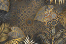 Golden Leaf And Dot Chinese Pattern Floral Wallpaper
