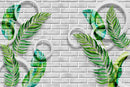 Green Palm Tree Leaves On Brick Tropical Wallpaper