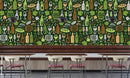 Green Wine Sketch Pattern Bar Wallpaper
