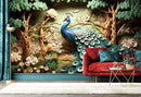 Greenery Designed 3D Peacock Wallpaper