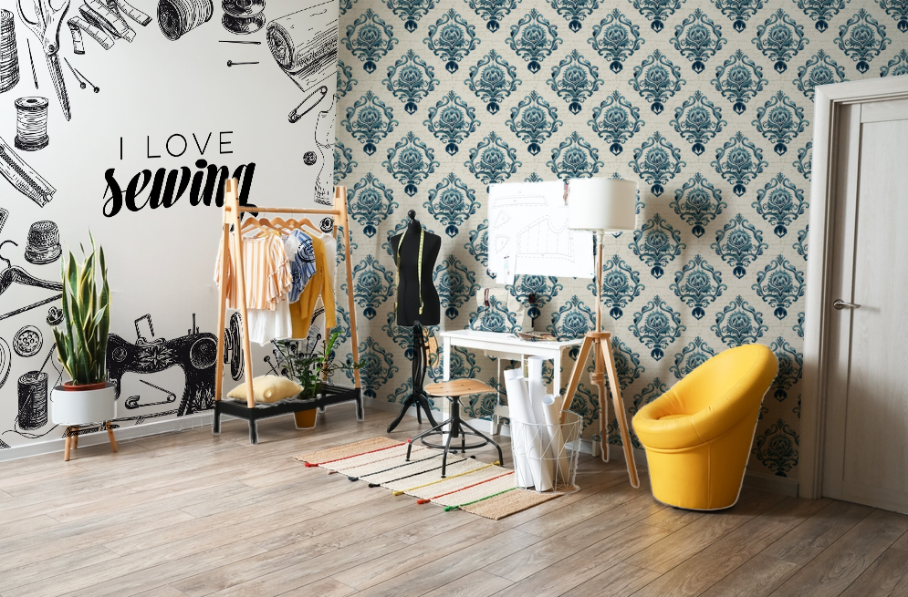 I Love Sewing Textured Boutique Wallpaper