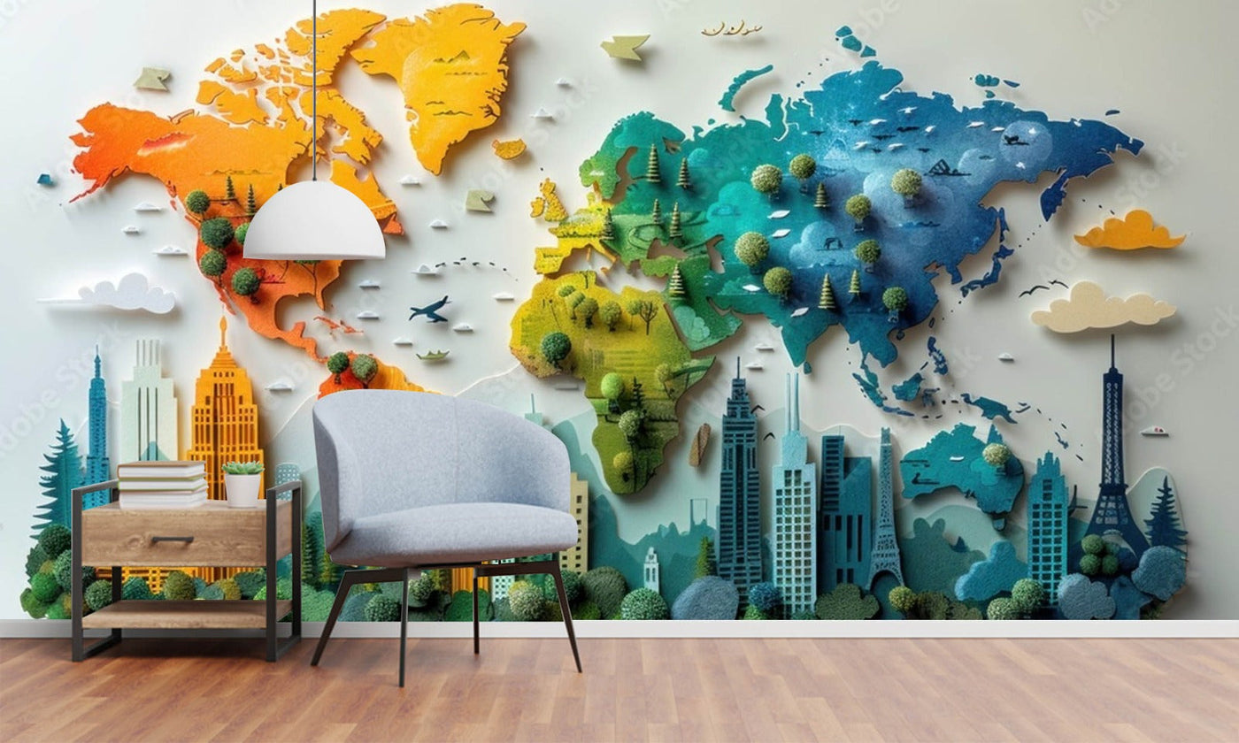 Illustrative Map Scene 3D Design Wallpaper