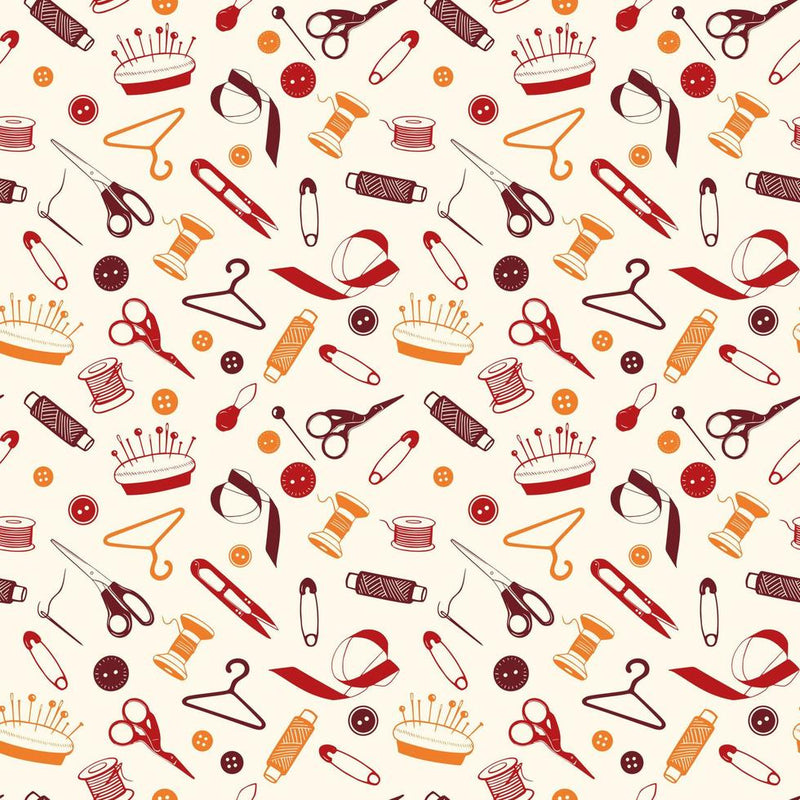 Multi Sewing Tools Pattern Boutique Wallpaper