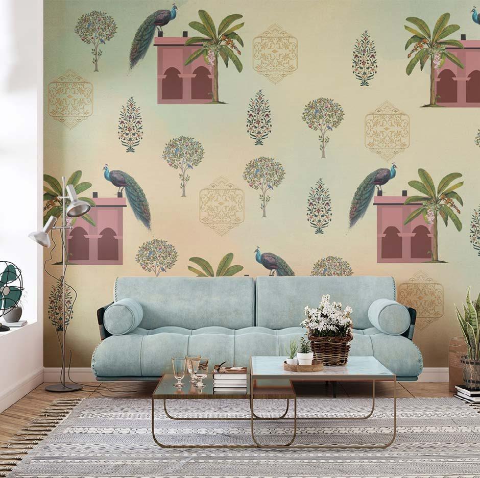 Peacock Pattern Chinoiserie Wallpaper