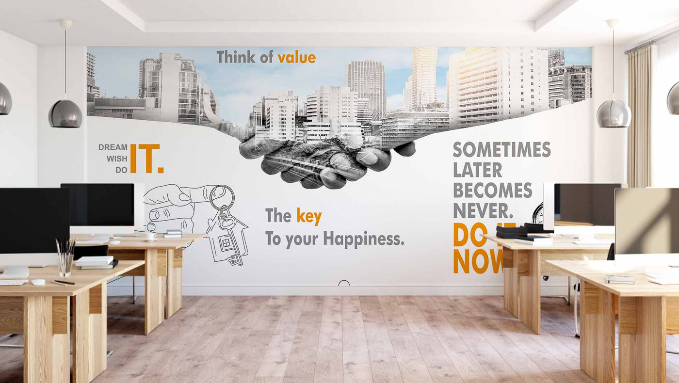 Real State Core Values Quote Theme Office Wallpaper