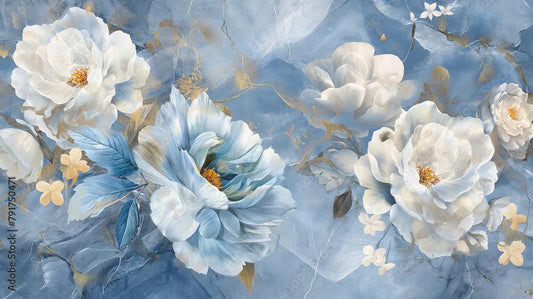Realistic Blue Theme Floral Wallpaper