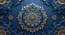 Realistic Golden And Blue Mandala Art Ceiling Wallpaper