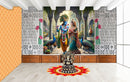 Realistic Lord Krishna and Radha in a Courtyard Wallpaper