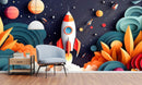 Rocket Launch Paper Art 3D Design Wallpaper