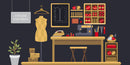 Tailoring Package Themed Boutique Wallpaper