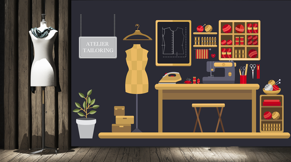 Tailoring Package Themed Boutique Wallpaper