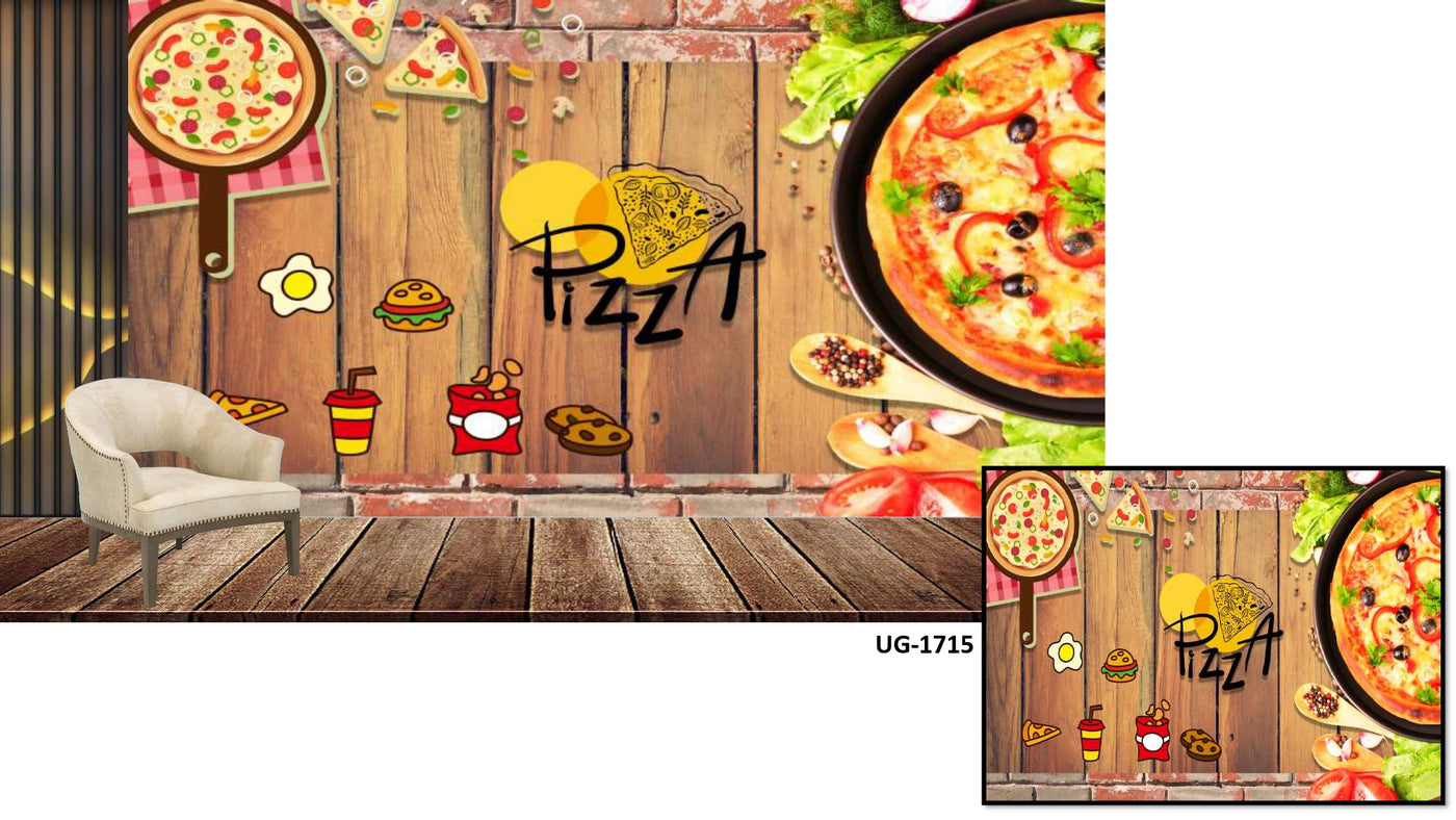 Pizza wooden cafe wallcover