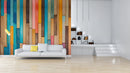 Vertical Mutlicolor Stripes Wooden Wallpaper