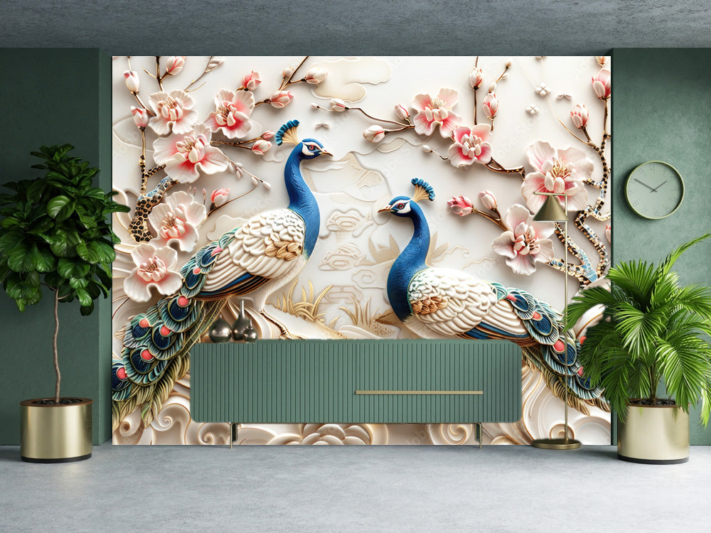 Vibrant Charm 3D Peacock Wallpaper