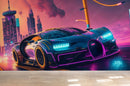 3D Retro Car sunset city wallpaper