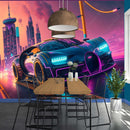 3D Retro Car sunset city wallpaper