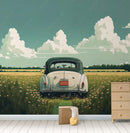 Oil paint artistic green car wallpaper for wall