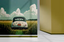 Oil paint artistic green car wallpaper for wall