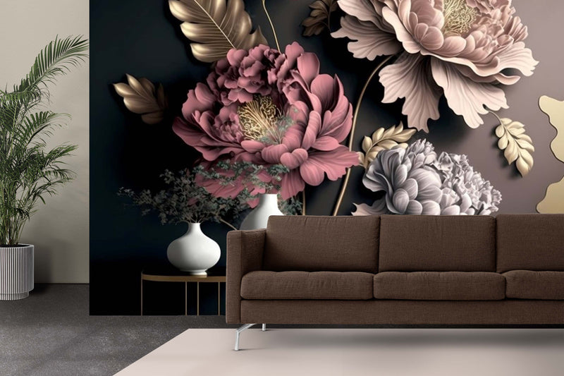 3D Decorative Brown Floral  Wallpaper Design