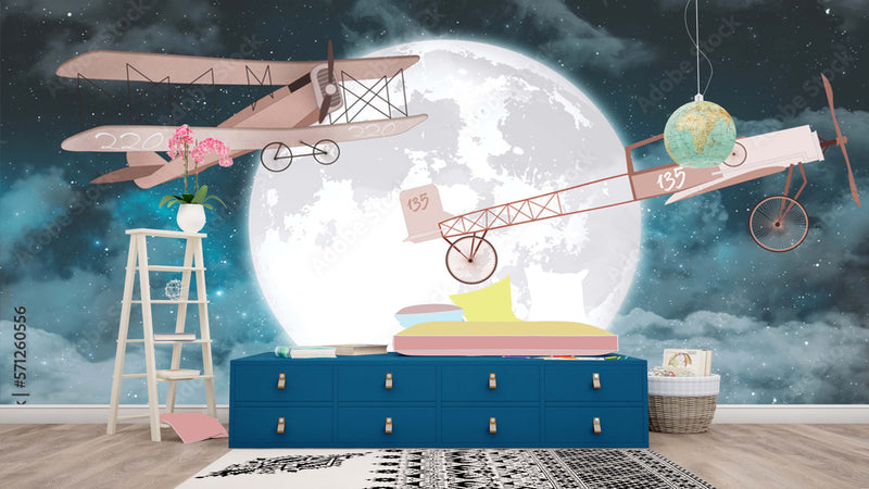 Fly me to the moon kids wallpaper design for wall