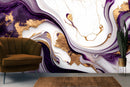 Purple golden lines marble wallpaper installation