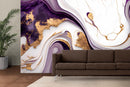 Purple golden lines marble wallpaper installation