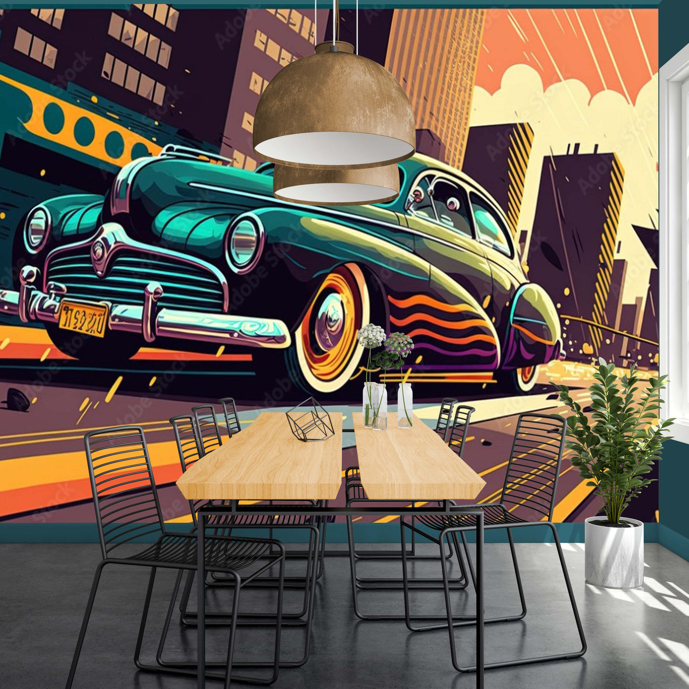 Artistic painted fast car wallpaper for wall