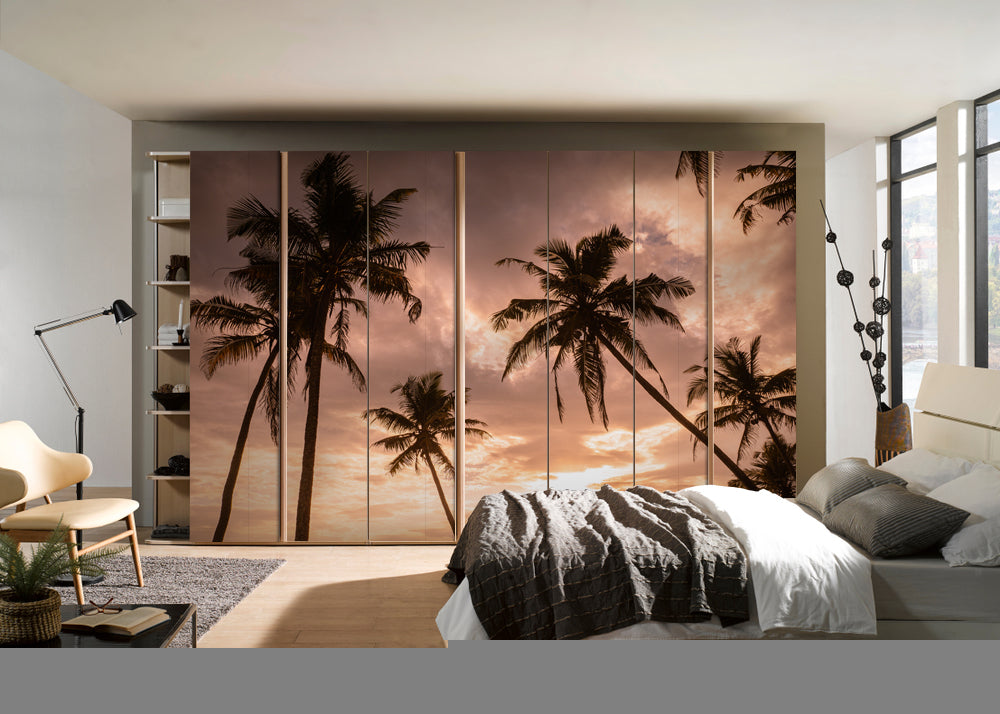 Trees Shade In Sky Painting Self Adhesive Sticker For Wardrobe