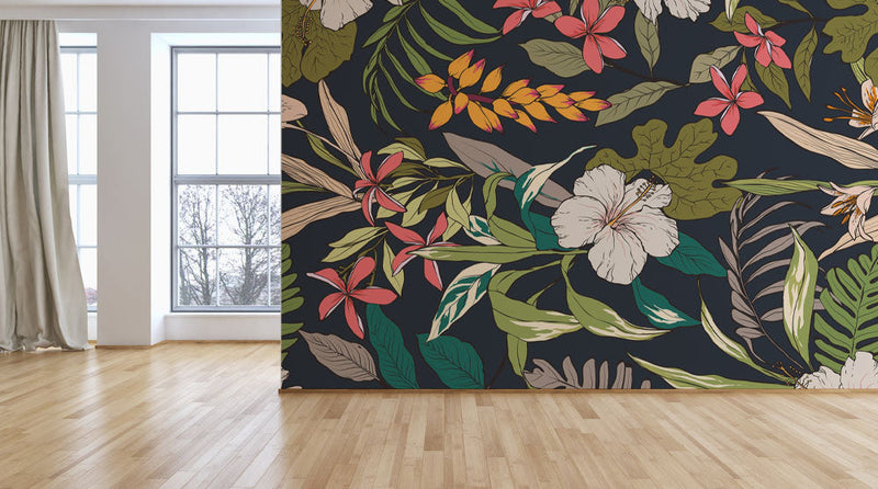 Modern Art Floral Green Tropical Wallpaper