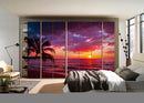 Sunset In Pink Ocean Painting Self Adhesive Sticker For Wardrobe