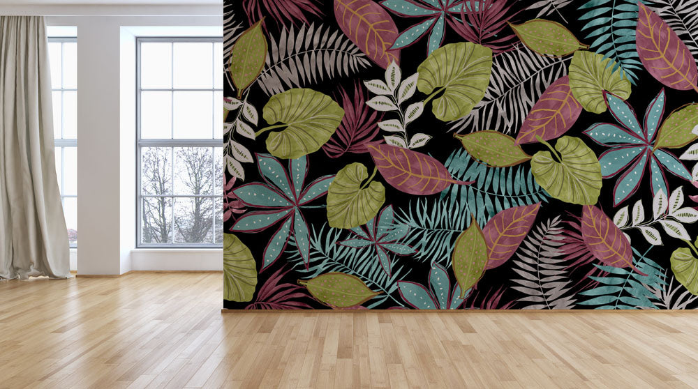 Tropical Pattern Dark Background Wallpaper
