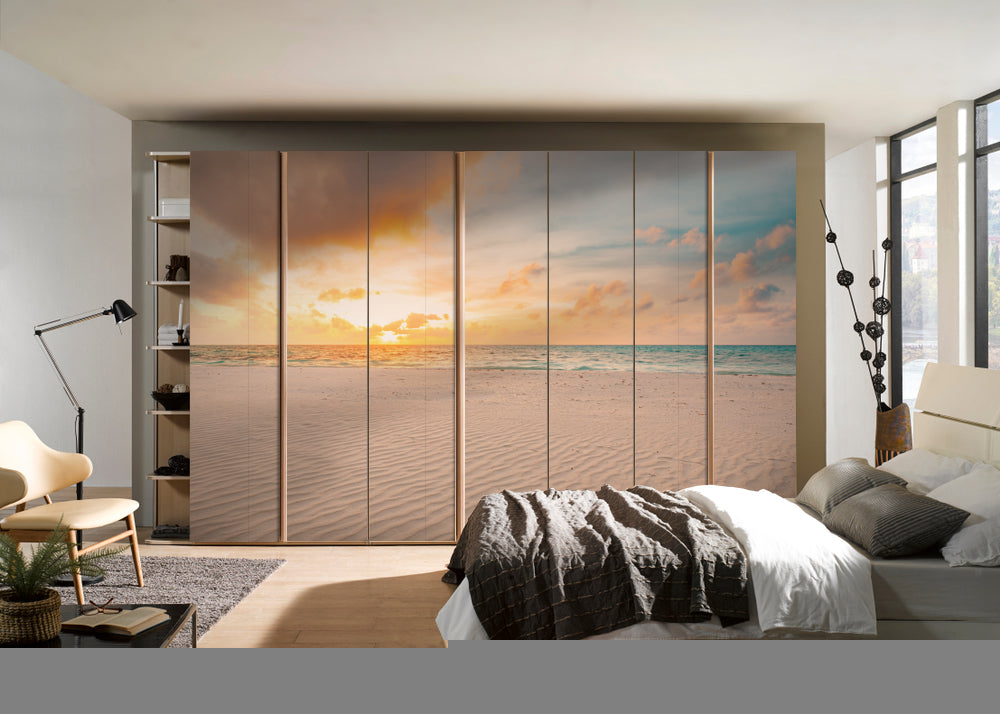 Sunset In Pink Sand Painting Self Adhesive Sticker For Wardrobe
