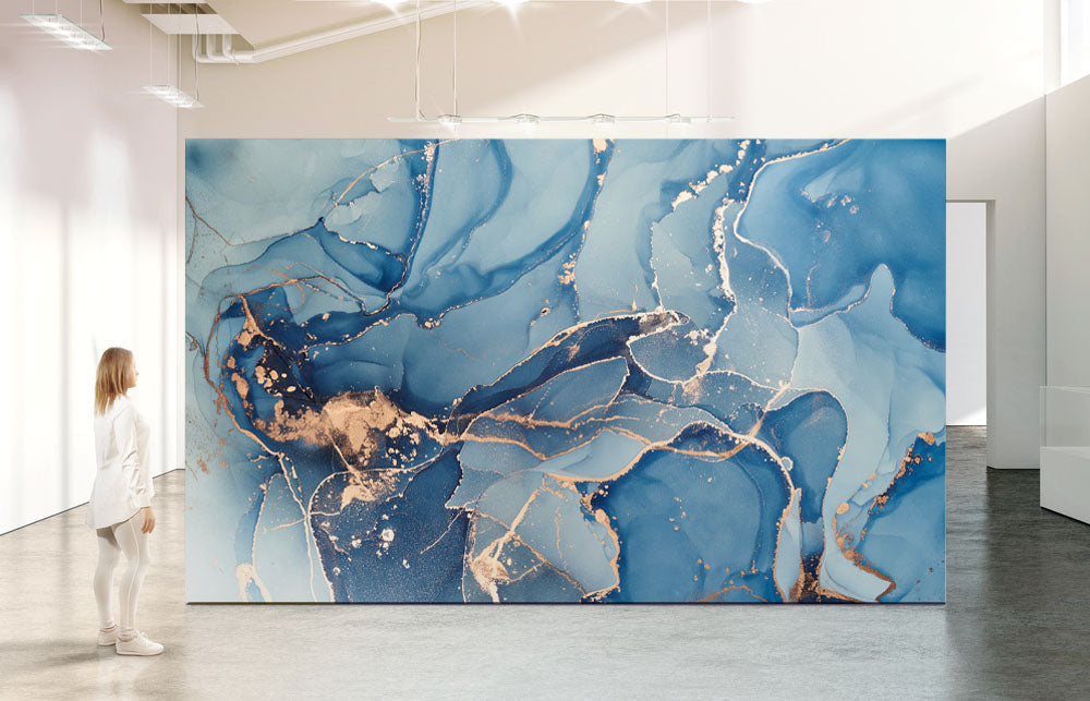 Blue And Gold Marble Effect Wallpaper