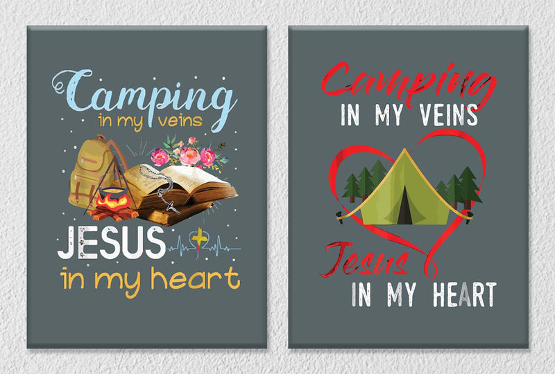 Jesus And Camping Wall Art, Set of 2