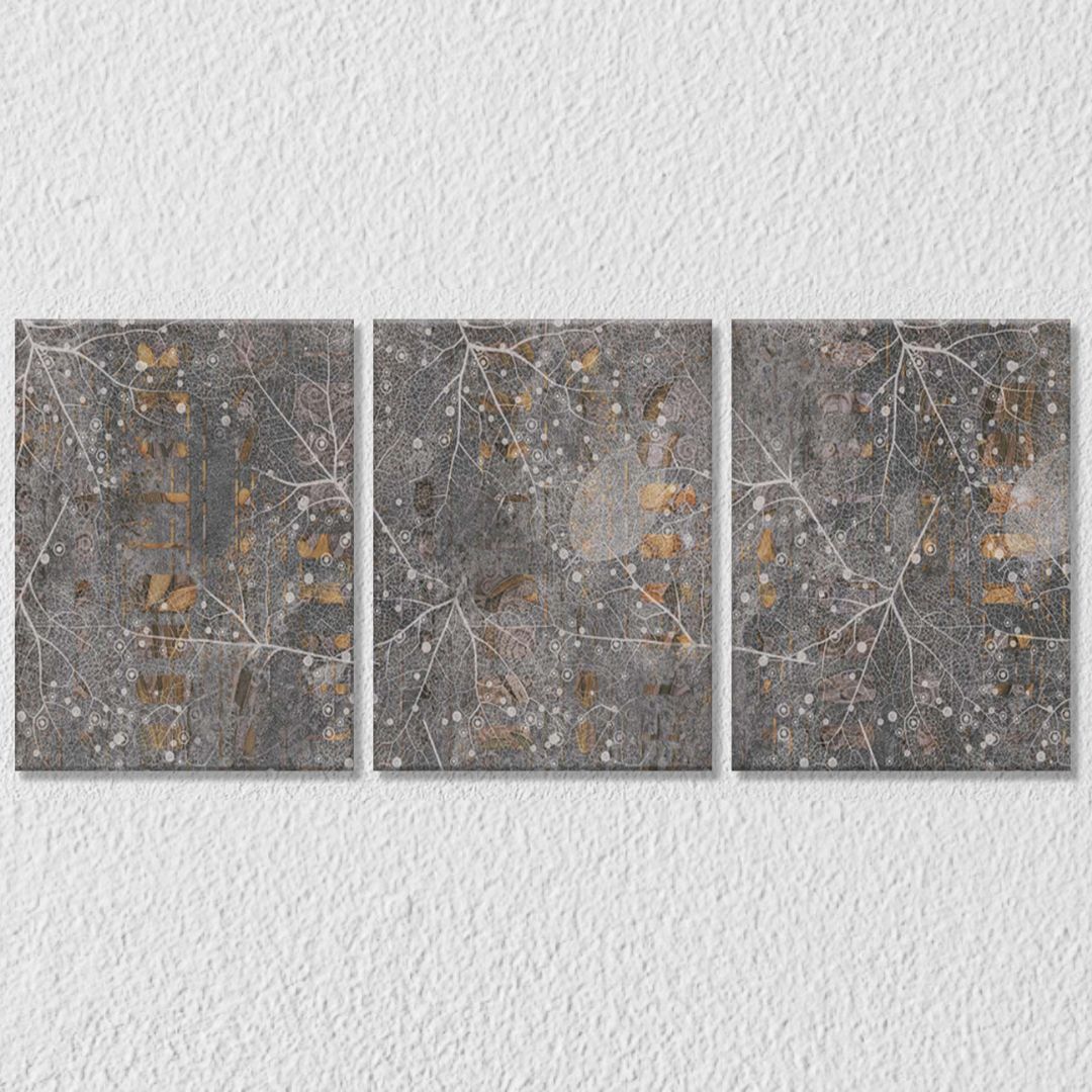 Black leaf print art Set of 3
