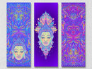 Multicolour Psychedelic Buddha Face, Set Of 3